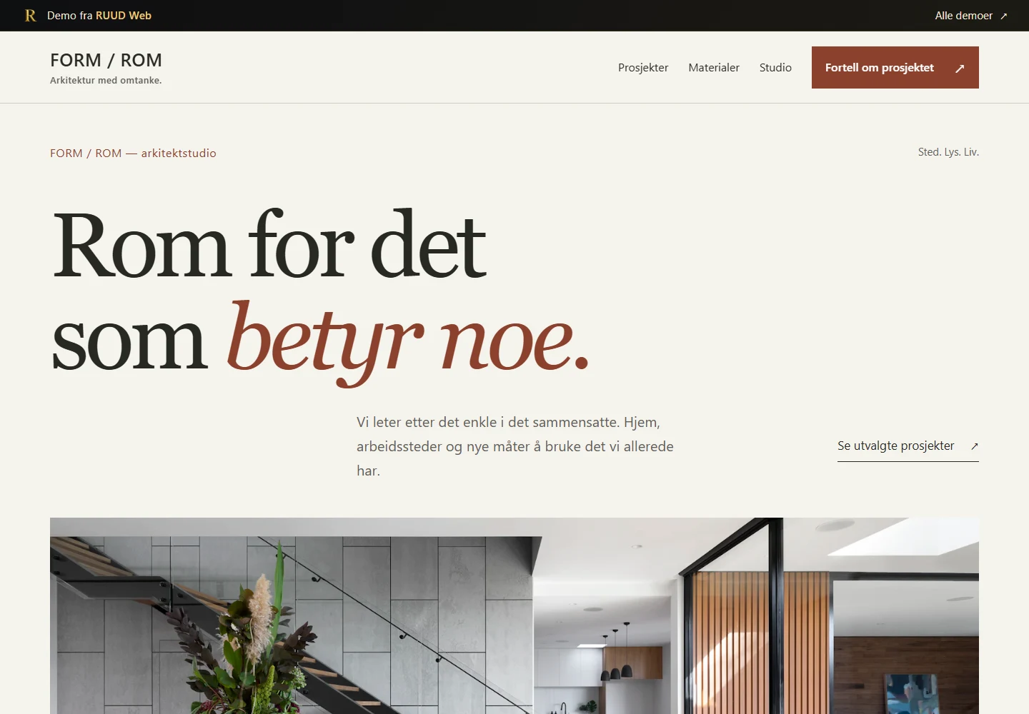 Form / Rom – eksempel på en nettside for arkitektur
