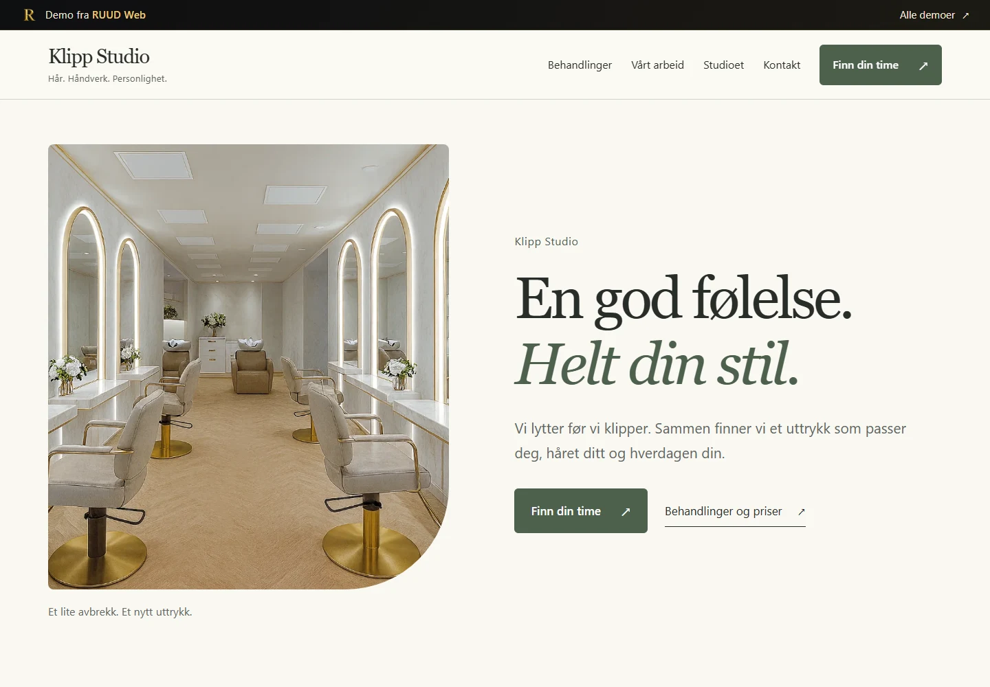 Klipp Studio – eksempel på en nettside for salong og klinikk