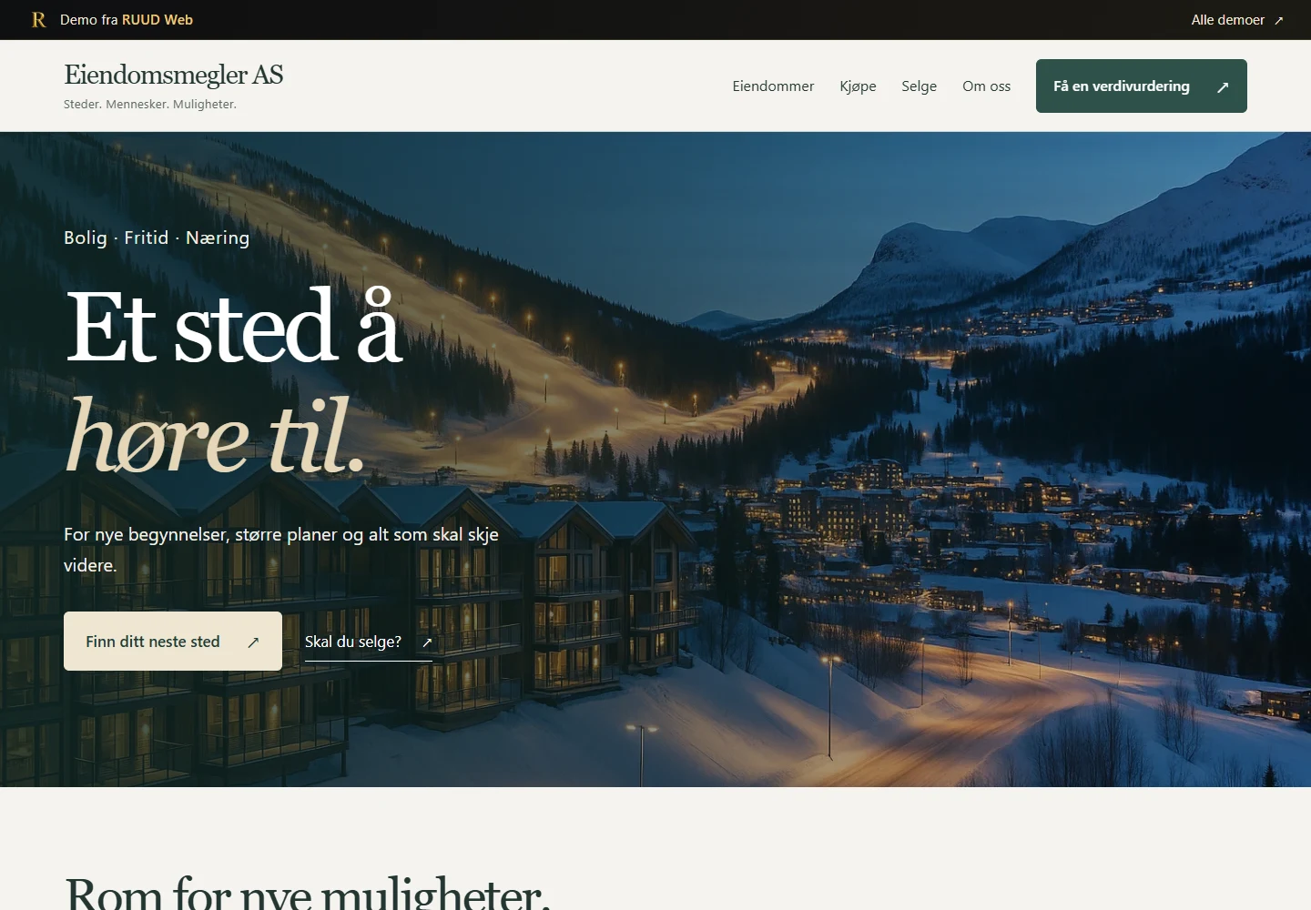Eiendomsmegler AS – eksempel på en nettside for eiendom