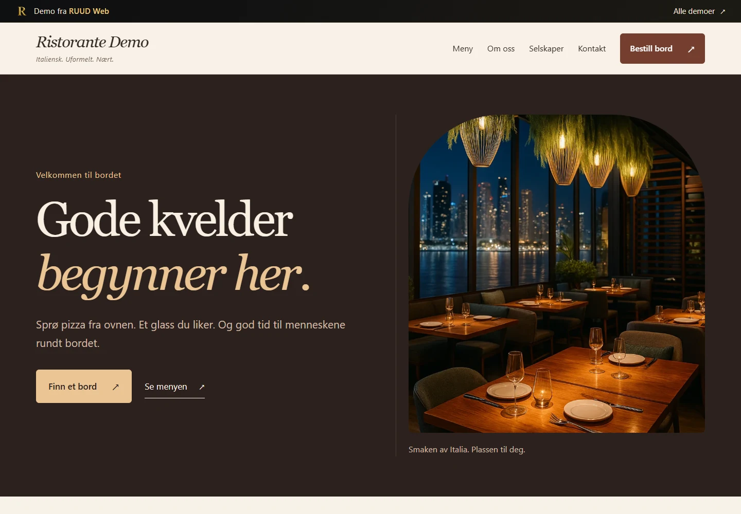 Ristorante Demo – eksempel på en nettside for restaurant